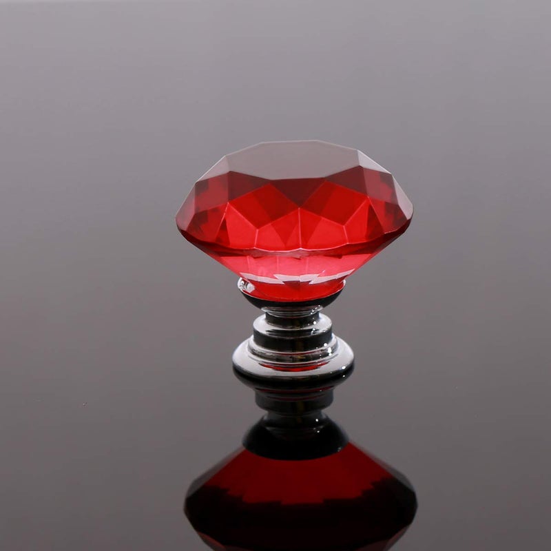 اكستور 10 قطع من مقابض الخزانات الزجاجية الكريستالية من Akstore 30 ملم على شكل الماس درج خزائن المطبخ وخزانة الملابس وخزانة الملابس ومقابض (أحمر) - Image 3